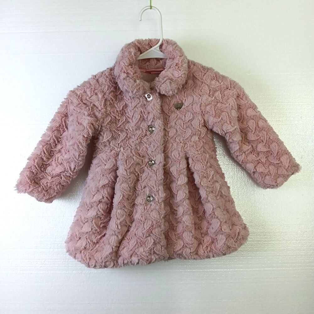 Juicy Couture Toddler Girls Size 4T Pink Soft Plushy Faux Fur Button Up Coat